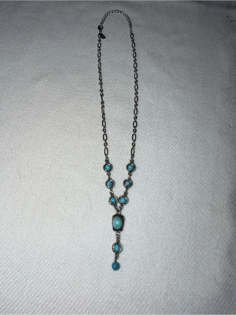 Vintage Lady Remington Silver-Tone Faux Turquoise Lariat Necklace.